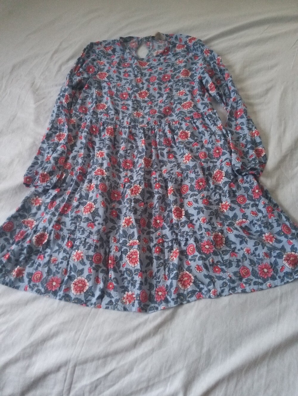 LOFT Blue Floral Long-Sleeve Women's Dress with Pink Flowers
